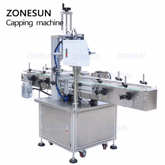 Zonesun 공압 플라스틱 사각형 원형 유리 병 손 소독제 나사 자동 병 캡핑 기계